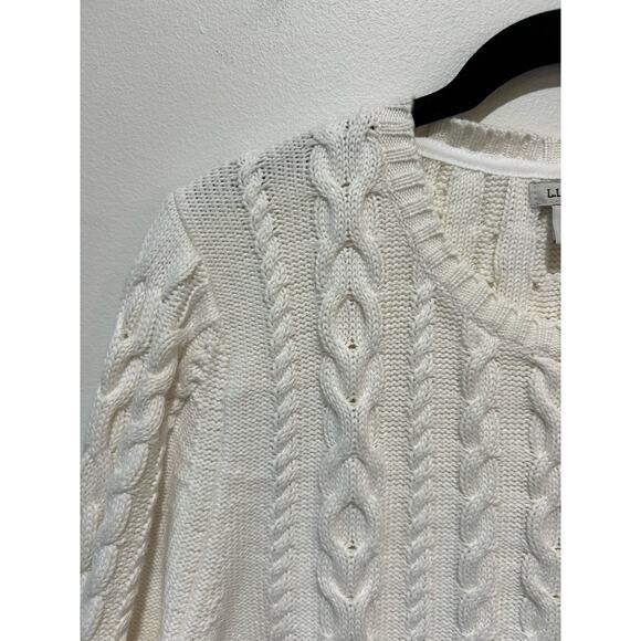L.L. Bean White Cotton Cable Knit Crew Neck Sweater size L - Picture 2 of 7